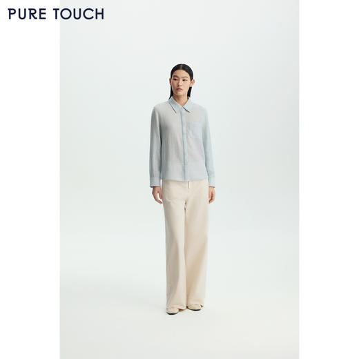 商场同款PURE TOUCH女装26春夏绵羊毛长袖衬衫翻领暗门襟通勤衬衫 商品图1