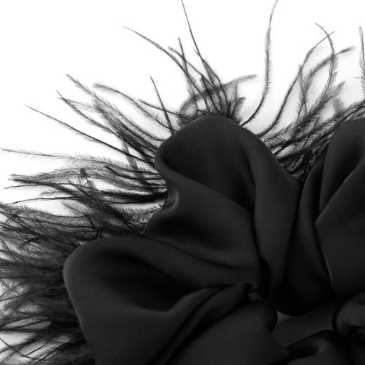 三彩2026新款羽毛装饰缎面发圈暗黑轻奢小众氛围感个性时尚灵动女 商品图4