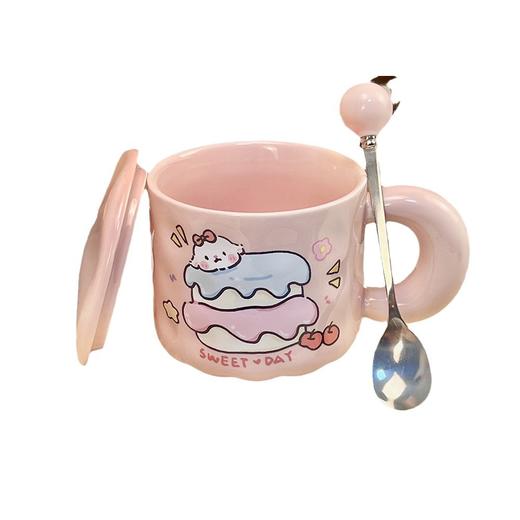 可爱fufu生日蛋糕马克杯带盖勺陶瓷杯送女生高颜值有意义生日礼物 商品图4