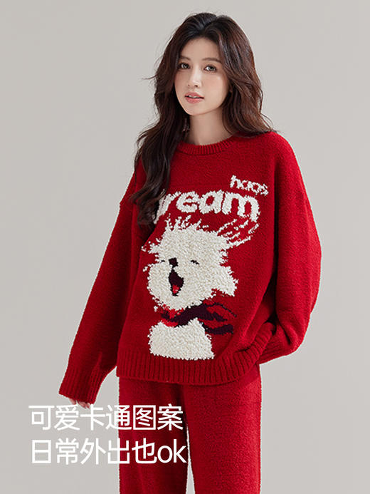 JL9261内茵新年红半边绒卡通小狗家居服套装 商品图3
