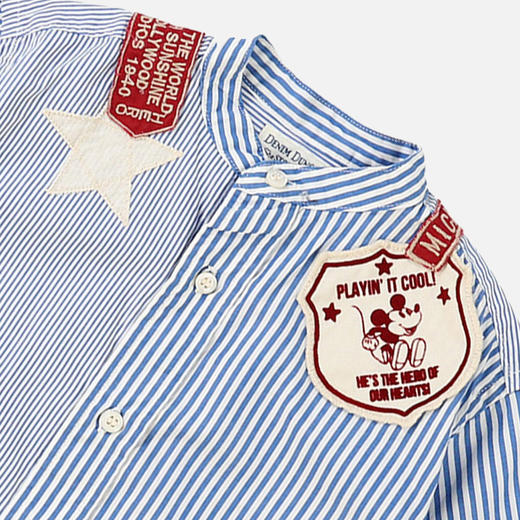 日本DD童装 DENIM DUNGAREE 迪士尼联名米奇贴布条纹衬衫 商品图2
