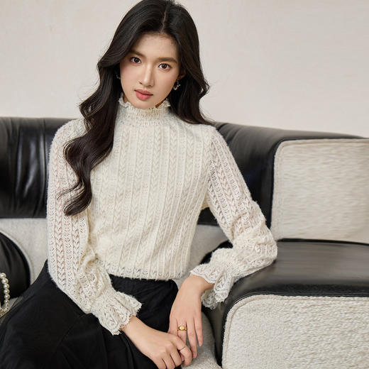 奢姿大码女装2026冬季时尚镂空半高领针织衫胖妹妹气质温柔上衣9954255028 商品图2