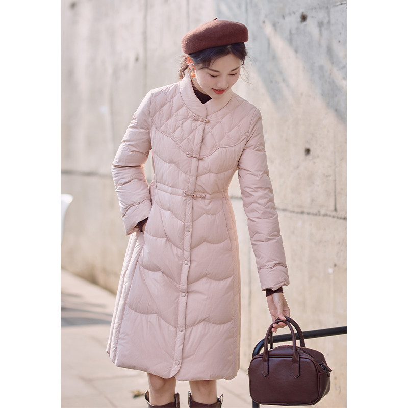 红念粉色羽绒服女中长款设计感冬季2025年新款气质白鸭绒冬装外套