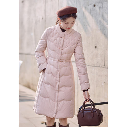 红念粉色羽绒服女中长款设计感冬季2025年新款气质白鸭绒冬装外套 商品图0