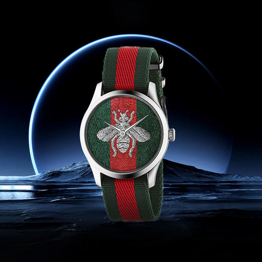 【GUCCI古驰 G-Timeless系列 腕表】 石英机芯 尼龙表带 红色表盘 男女同款 永恒小蜜蜂表男女中性手表 商品图1