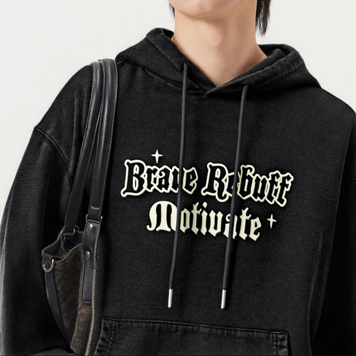 gxg.jeans男装 深灰色字母印花复古宽松连帽卫衣男士 25年冬热卖 商品图3