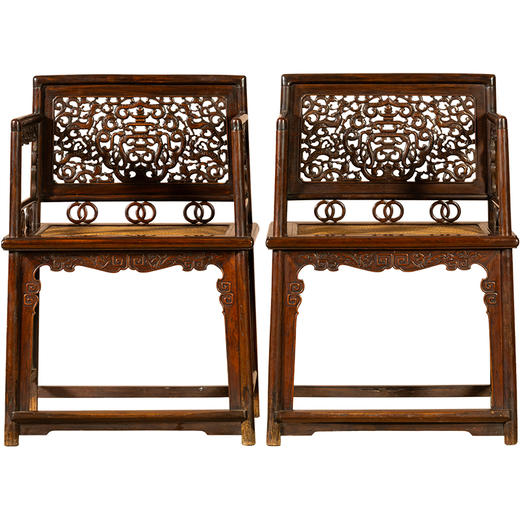 清	黄花梨透雕螭龙捧寿玫瑰椅(一对) 商品图5