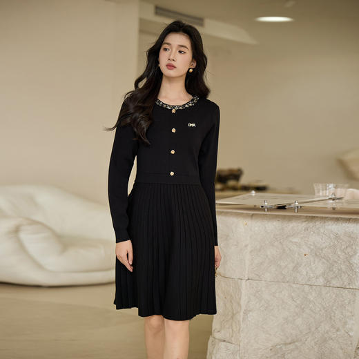 奢姿大码女装2026春季减龄亮片假两件连衣裙胖妹妹时尚针织裙子9854853846 商品图1