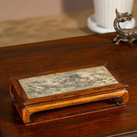 清	黄花梨镶云石束腰马蹄腿带托泥器座