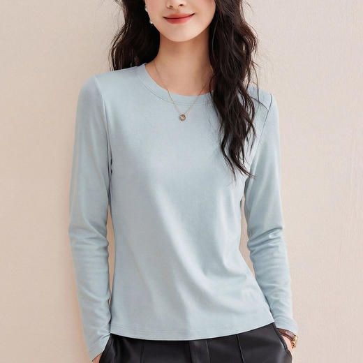 「自j」全新升级【铂金会员146/天猫199/差价53】(02936)洛诗琳气质含羊毛长袖T恤2026春季新款圆领肌底打底上衣女 商品图2