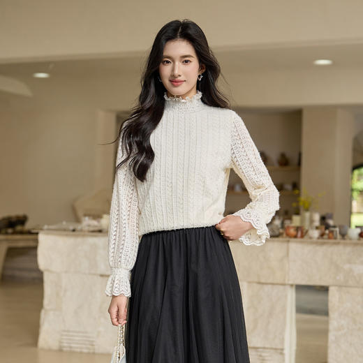 奢姿大码女装2026冬季时尚镂空半高领针织衫胖妹妹气质温柔上衣9954255028 商品图0