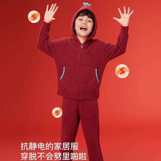 【E】ubras儿童likeuu男女大童红色半边绒家居服秋冬睡衣套装 商品图2