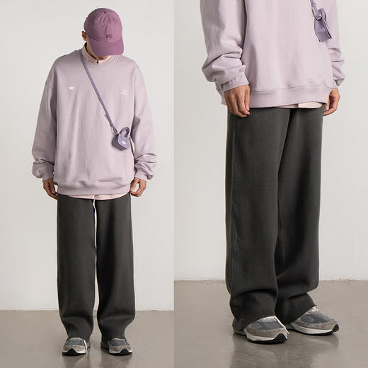 CryingCenter 深碳灰 坑条收脚口加厚型橡筋腰毛绒毛织裤哭喊中心 商品图0