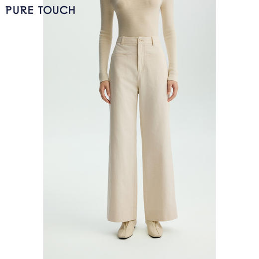 商场同款PURE TOUCH女装26春新款棉混纺牛仔裤微弹白色高腰直筒裤 商品图0