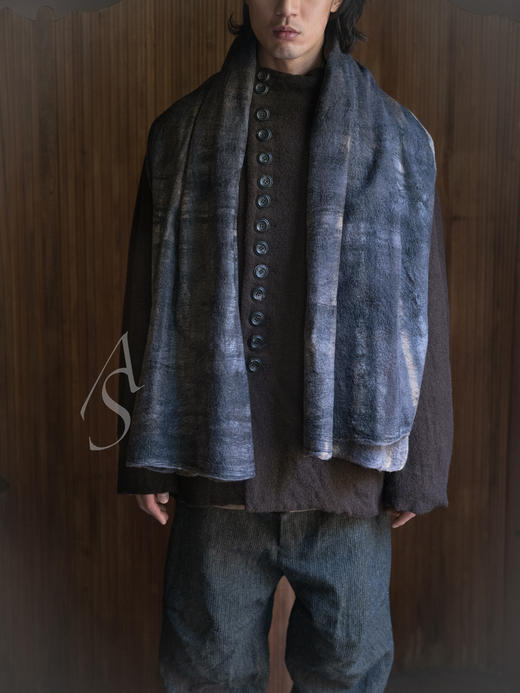 Silvana Manetti 泥灰色真丝羊毛手工毡艺披肩 商品图0