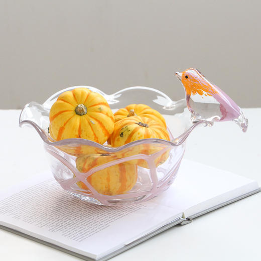 北欧创意轻奢风小鸟玻璃彩色果盘装居家送礼家用甜品水果碗盘收纳 商品图0