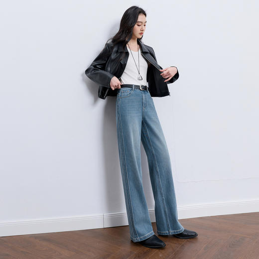 三彩2026春季新款休闲牛仔裤宽松窄版阔腿裤长裤简约M 商品图2
