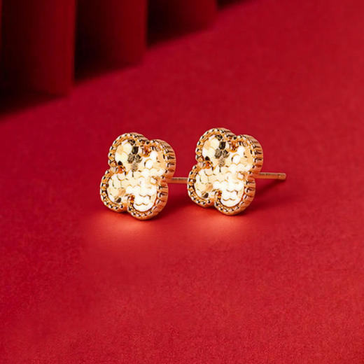 三彩2026新款四叶草窗花锤纹肌理耳钉S925银针国风松弛复古文艺女 商品图2