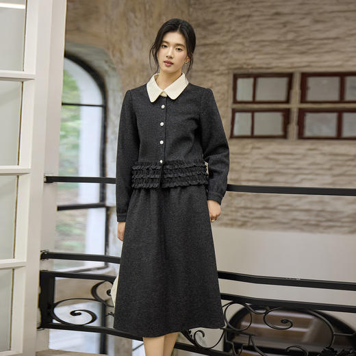 奢姿大码女装2025冬季荷叶边减龄翻领套装胖妹妹轻奢时尚两件套9954953985 商品图2