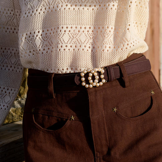 三彩2026新款珍珠镶边金属扣腰带复古贵气优雅百搭轻奢时尚约会女 商品图2