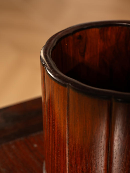 清	黄花梨嵌紫檀口底瓜棱笔筒 商品图2