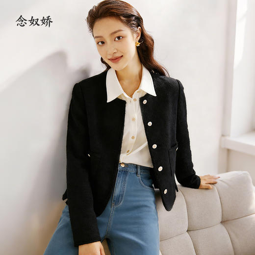 【商场同款】CNJ4985 “经典香风、黑色高知外套” 延续畅销版型 别致花边装饰 典雅气质小香风外套 商品图0