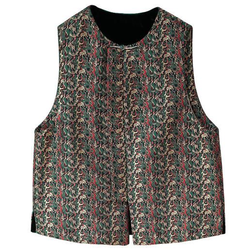 牧衣游原创 38姆米重磅五星出东方老蜀锦马夹复古时尚新中式 雅霜 商品图4