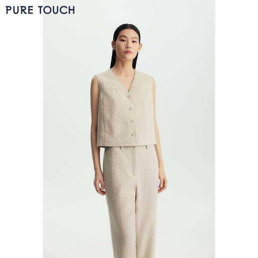 商场同款PURE TOUCH女装26春夏新款v领廓形马甲亚麻羊毛西装马夹 商品图0
