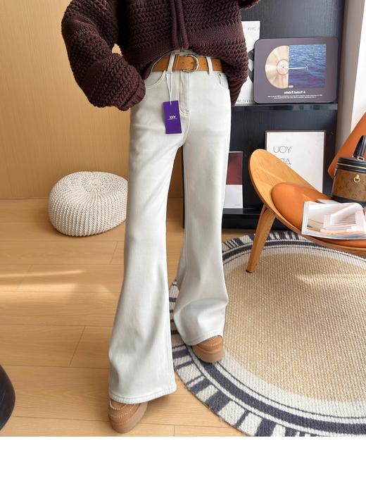 秋冬密密绒牛仔裤女 修身提臀高腰显瘦微喇叭裤 商品图3