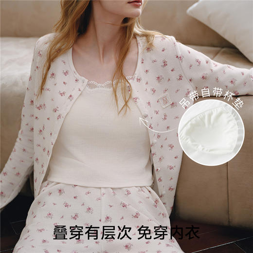 【家居服专场】嫚熙秋冬季山茶花华夫格女士睡衣吊带可外穿家居服套装2025新款 商品图4