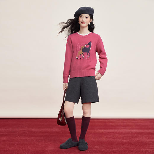 【12/31新品】熙世界「好运加马」马年生肖提花毛衣女冬季厚款圆领北极绒针织衫 商品图2