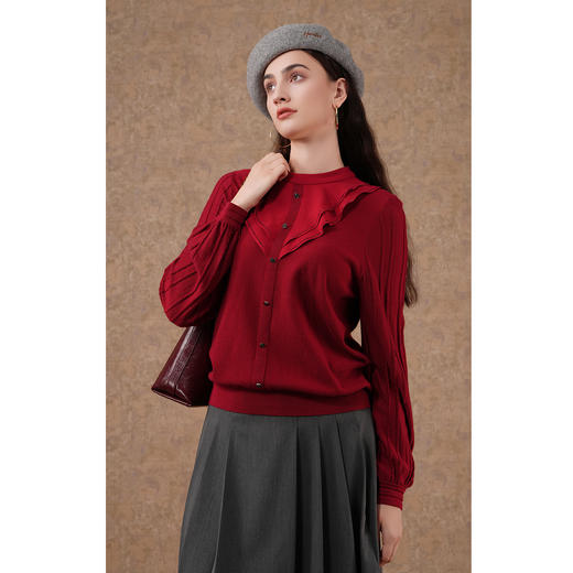 乔万尼针织宫廷风衬衫长袖喜宴红色复古EI3M270 商品图1