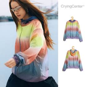 CryingCenter 彩色条纹渐变晕染风衣短夹克外套户外 哭喊中心