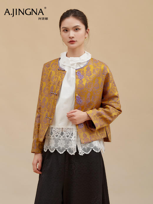 【淘衣节专享】阿菁娜冬季新款新中式提花外套手工盘扣葫芦装饰宫廷缠枝花F30D215015 商品图3