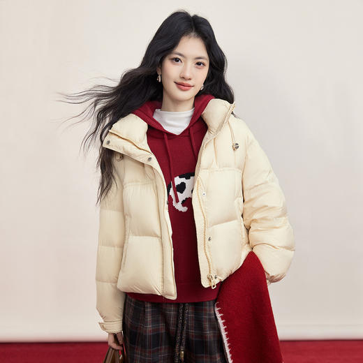 【年货节】熙世界休闲风猫咪提花红色毛衣女连帽秋冬减龄新年穿搭套头针织衫 商品图4