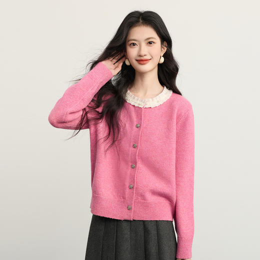 【年货节】熙世界小香风气质钉珠蕾丝花边圆领针织毛衣开衫女2025年秋冬新款 商品图4