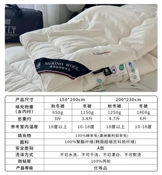 【澳洲美利奴羊毛被】亲肤触感，恒温锁热，贴身御寒，享受五星云端睡眠体验。 商品图5
