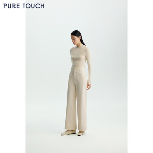 商场同款PURE TOUCH女装26春新款棉混纺牛仔裤微弹白色高腰直筒裤 商品图3