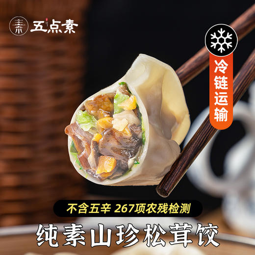 五点素 水饺饺子 翡翠时蔬/山野荠菜/山珍松茸/玉米马蹄/冬笋三鲜  500g/袋【24个/袋】 商品图3