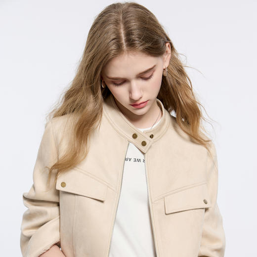 三彩2026春季新款宽松短款仿麂皮绒空气层外套简约夹克上衣M 商品图3