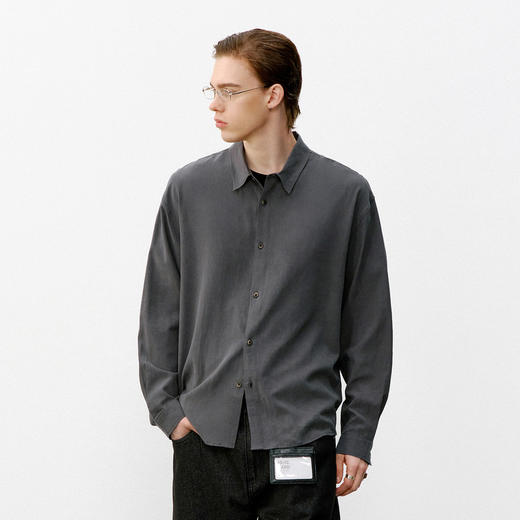 714street 100%莱赛尔透气凉感长袖衬衫男款2026春季复古宽松衬衣 商品图1