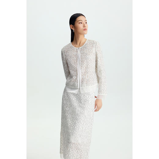 商场同款PURE TOUCH女装26春夏蕾丝短外套圆领拉链门襟棉混纺上衣 商品图8