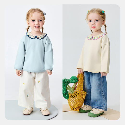 迷你巴拉女童宝宝卫衣春季新品亲肤舒适有型小花领子甜美可爱上衣 商品图2