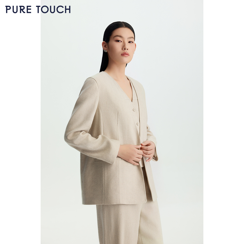 商场同款PURE TOUCH女装26春夏新款v领西装外套直筒廓形通勤外套