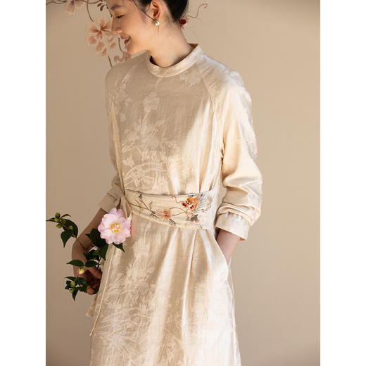 牧衣游原创 28姆米提花丝麻棉手工刺绣连衣裙宽松复古新中式 与雾 商品图2