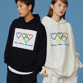 CryingCenter 爱心五色环去爱去哭加薄绒戴帽宽松卫衣