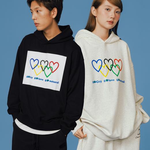 CryingCenter 爱心五色环去爱去哭加薄绒戴帽宽松卫衣 商品图0