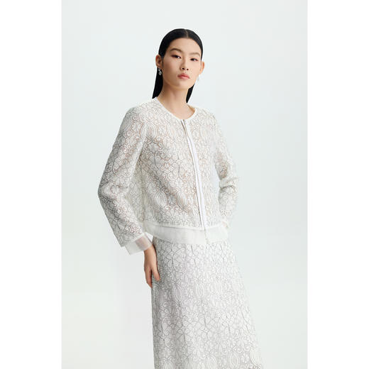 商场同款PURE TOUCH女装26春夏蕾丝短外套圆领拉链门襟棉混纺上衣 商品图2