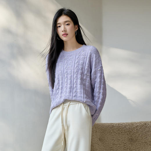 奢姿大码女装2025冬季时尚蕾丝娃娃领针织开衫胖妹妹气质减龄上衣9054670680 商品图1