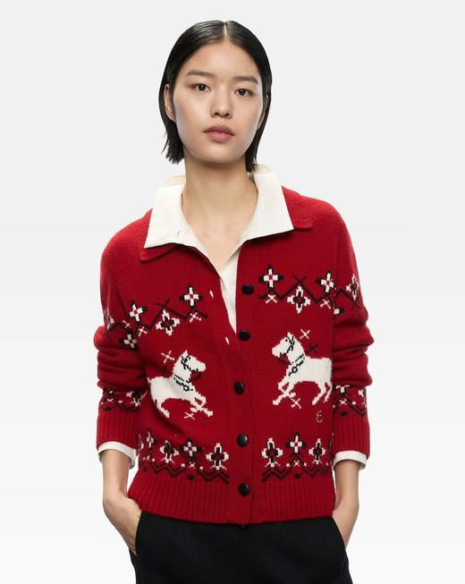 进口澳洲羊毛保暖新年战袍开衫POLO翻领费尔岛毛衣 商品图2